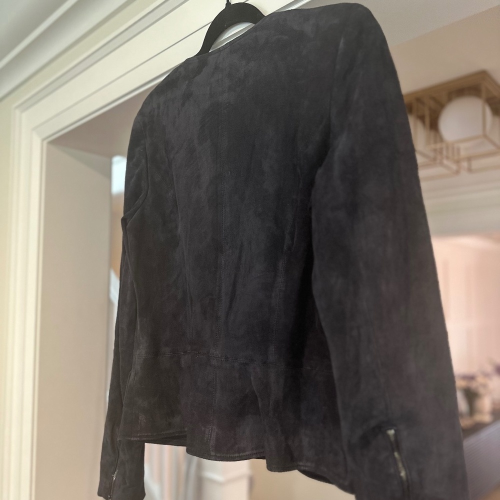 L'Agence Navy Blue Suede Zip Jacket - Size M - Picture 10 of 13